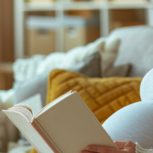 Pregnant lady reading a book