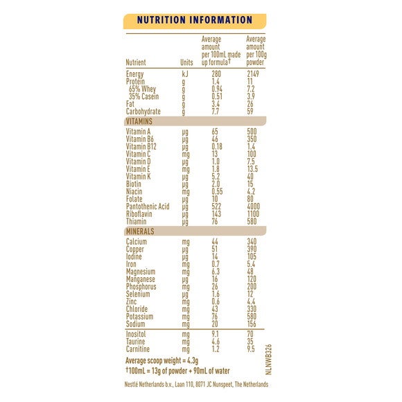 S-26 Comfort Birth Nutrition Info